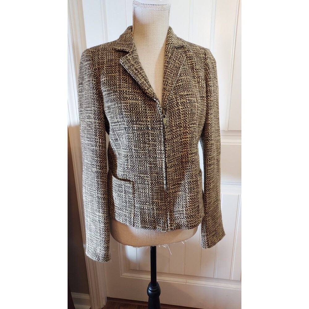 Jones New York Tweed Jkt 6P Petite Silk Wool Moto Blazer Academia Professional - Picture 4 of 8